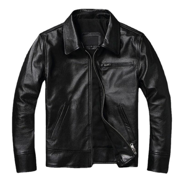 Jaqueta de Couro Lisa Masculina Preta Rocktude - Frente