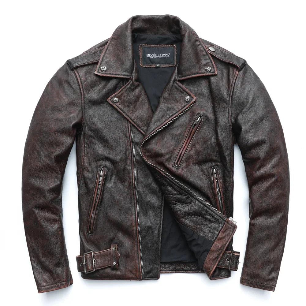 Jaqueta de Couro Legitimo Ferrugem Masculina Rocktude - Frente
