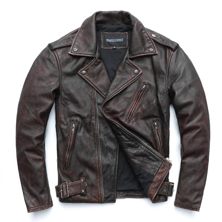 Jaqueta de Couro Legitimo Ferrugem Masculina Rocktude - Frente