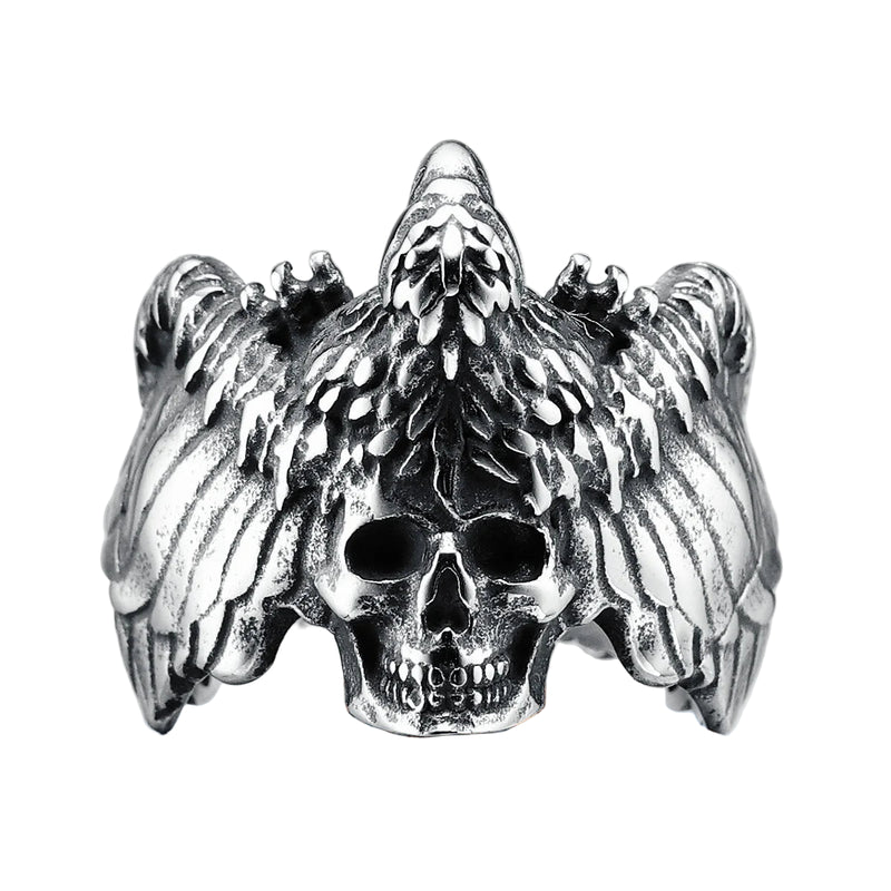 Anel Gothic Skull Asas Aço Inox | Rocktude