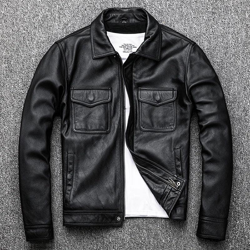 Jaqueta Couro Legitimo Vintage Masculina Rocktude - Detalhe