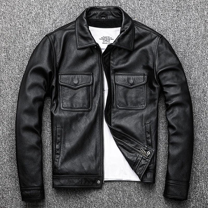 Jaqueta Couro Legitimo Vintage Masculina Rocktude - Detalhe