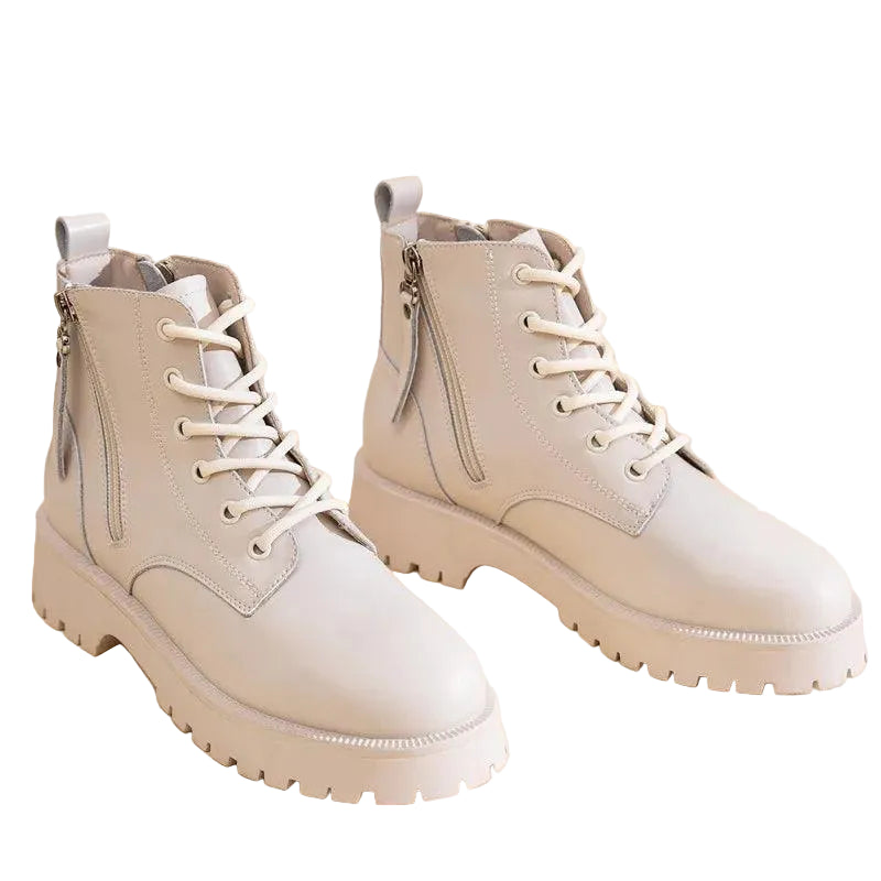 Bota Coturno Feminina Couro Zíper Duplo - Rocktude