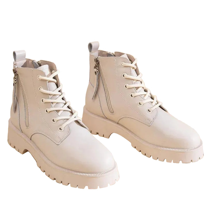 Bota Coturno Feminina Couro Zíper Duplo - Rocktude