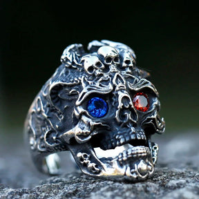 Anel Caveira Eyes Vermelhos - Rocktude