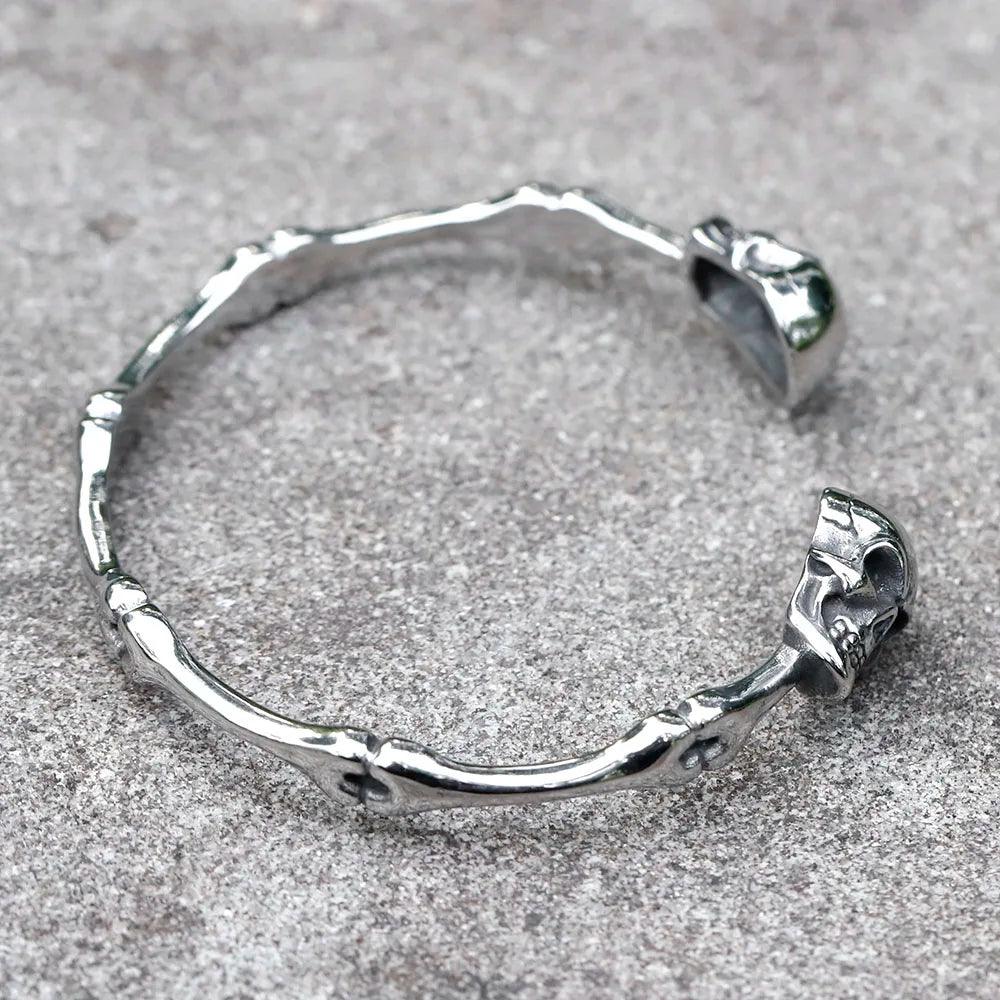 Pulseira Double Skull Ajustável Aço Inox - Rocktude