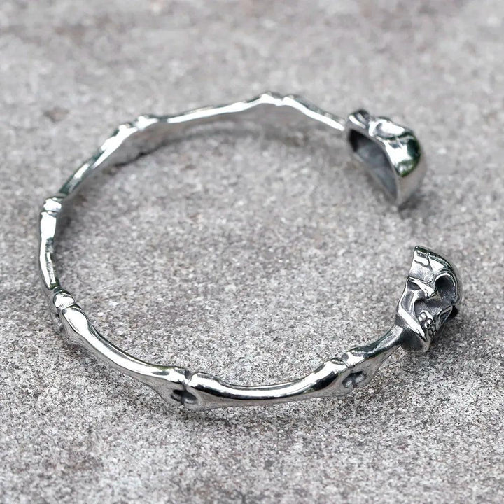 Pulseira Double Skull Ajustável Aço Inox - Rocktude