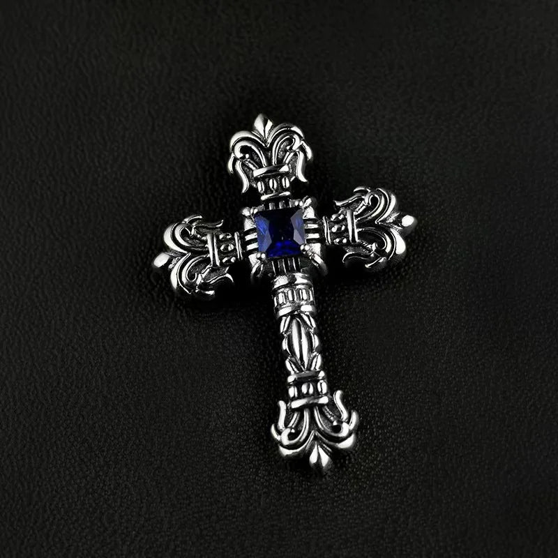 Colar Crucifixo Pedra Blue Prata 925