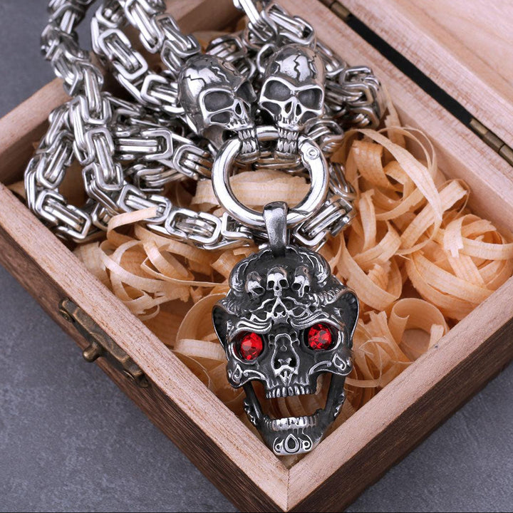 Colar Skull Eye Red Aço Inox - Rocktude