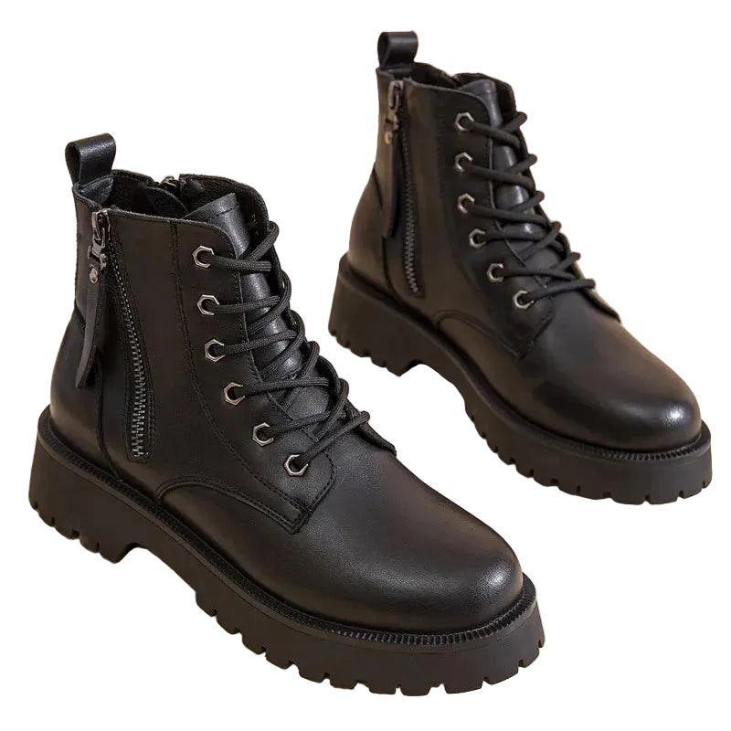Bota Coturno Feminina Couro Zíper Duplo - Rocktude