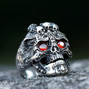 Anel Caveira Eyes Vermelhos - Rocktude