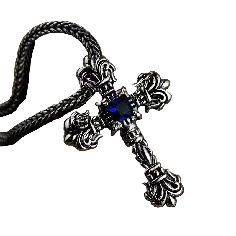 Colar Crucifixo Pedra Blue Prata 925