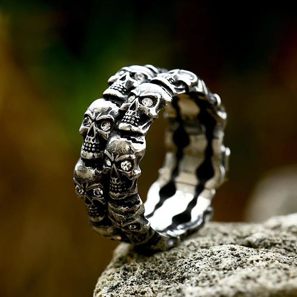 Anel Skull Punk Crystal Aço Inox