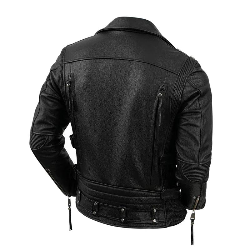 Jaqueta de Couro Masculina Biker Preta Moto Rocktude - Vista Costas