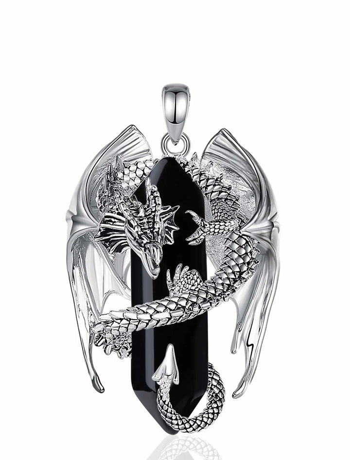 Colar Cristal Pingente Dragão Aço Inoxidável