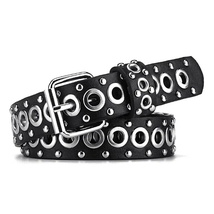 Cinto Couro Feminino Punk Holes