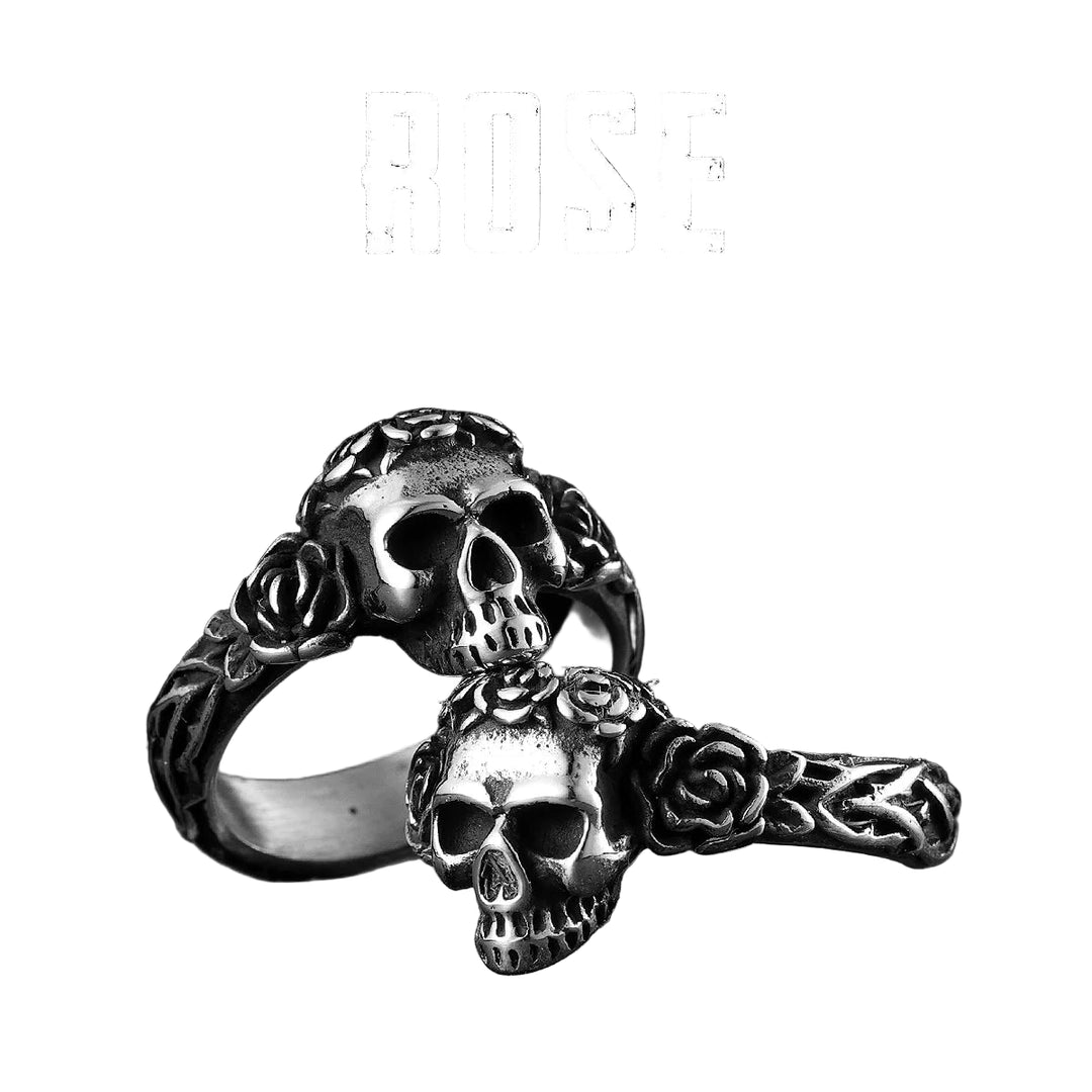 Anel Aliança Skull Rose Aço Inox