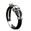 Pulseira de Couro Caveira Aço Inoxidável - Rocktude