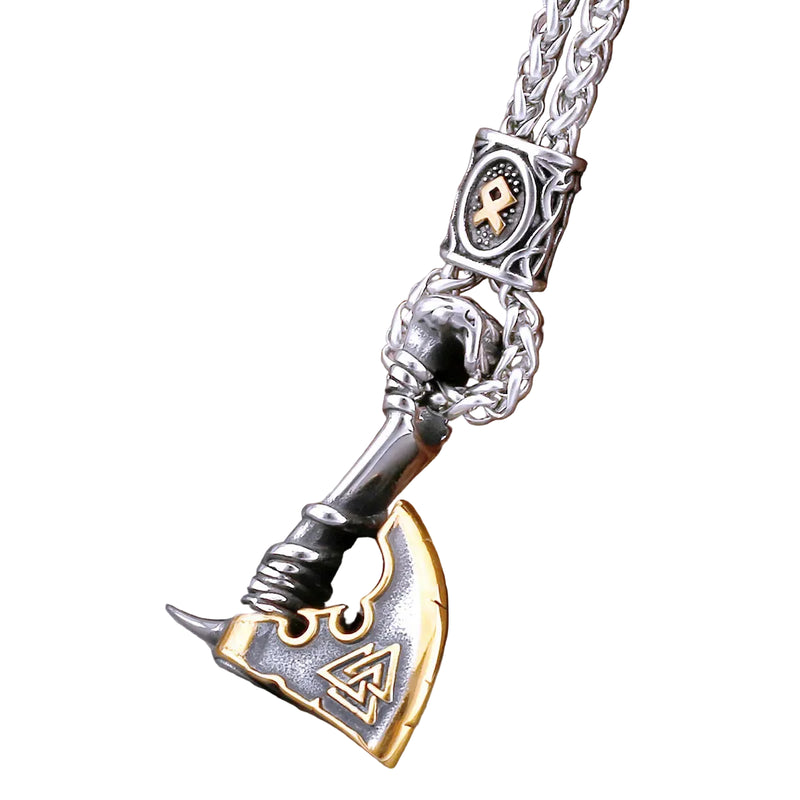 Colar Masculino Viking Machado Runa Aço Inoxidável — Rock Nórdico