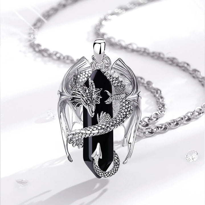 Colar Cristal Pingente Dragão Aço Inoxidável