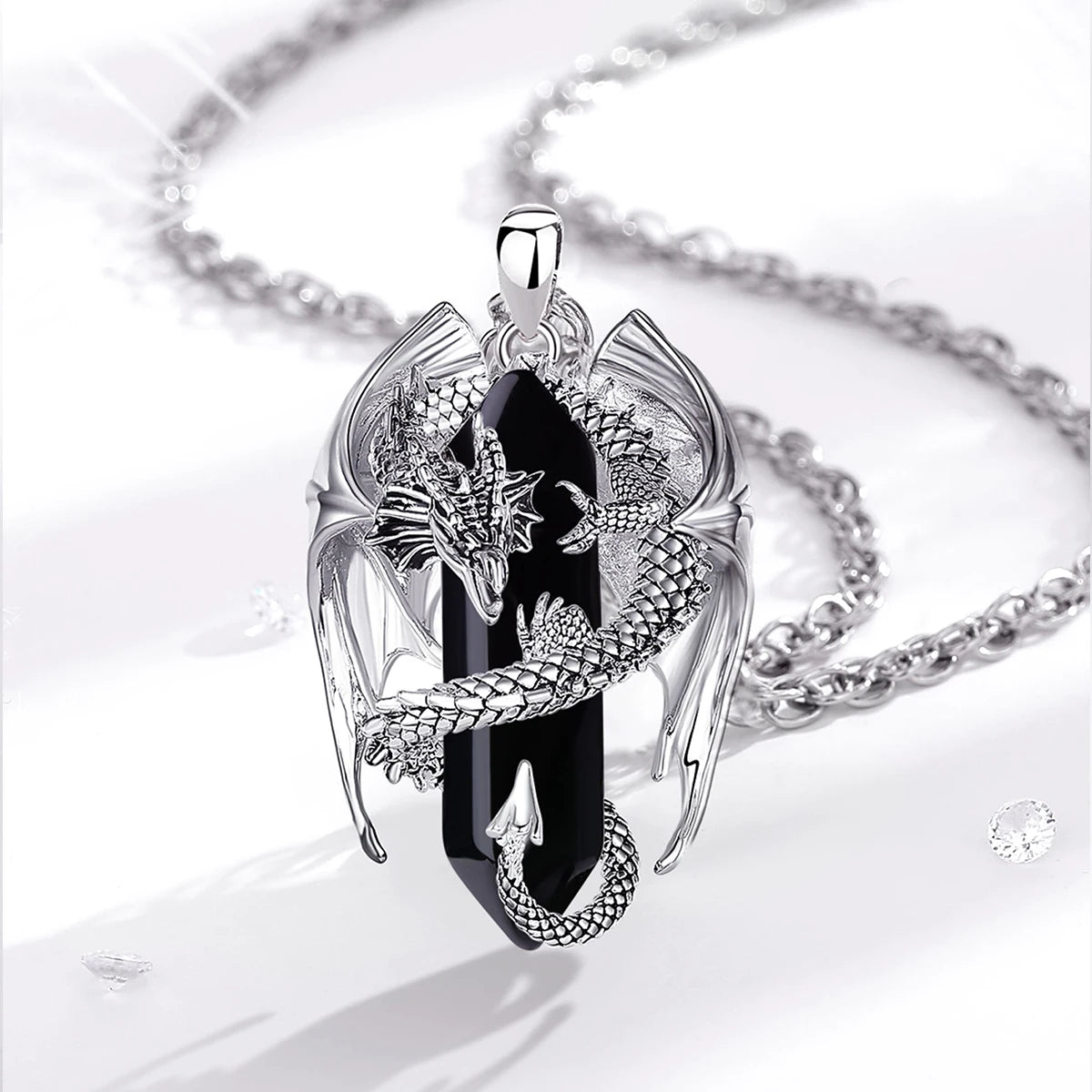 Colar Cristal Pingente Dragão Aço Inoxidável