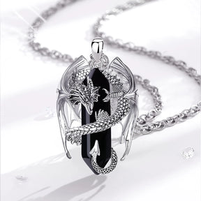 Colar Cristal Pingente Dragão Aço Inoxidável