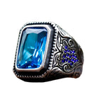 Anel Prata Thin Pedra Azul Turca - Rocktude