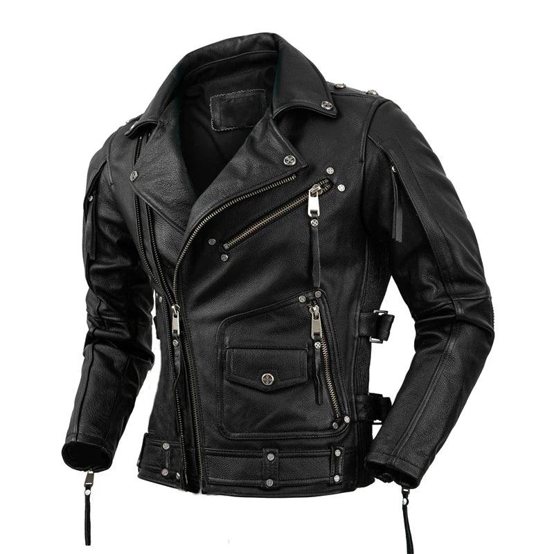 Jaqueta de Couro Masculina Biker Preta Moto Rocktude - Vista Frontal