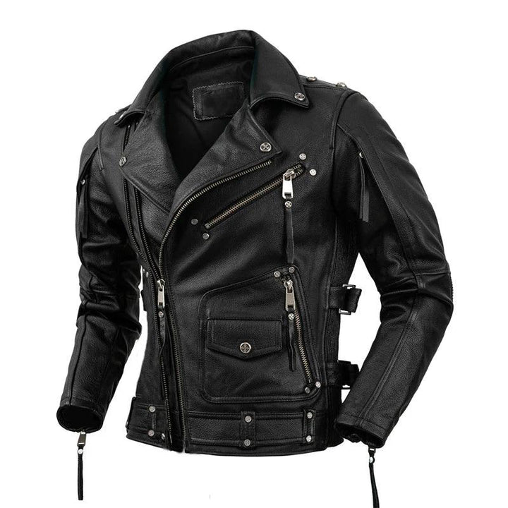 Jaqueta de Couro Masculina Biker Preta Moto Rocktude - Vista Frontal