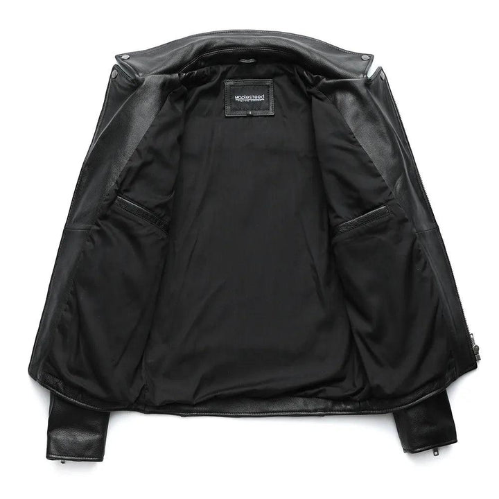 Jaqueta Couro Classica Motociclista Masculina Detalhe Gola Rocktude