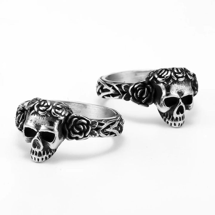 Anel Aliança Skull Rose Aço Inox
