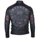 Jaqueta de Couro Genuino Motociclista Skull Preta Rocktude - Frente