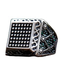 Anel Prata Quadrado com Pedras Verde - Rocktude