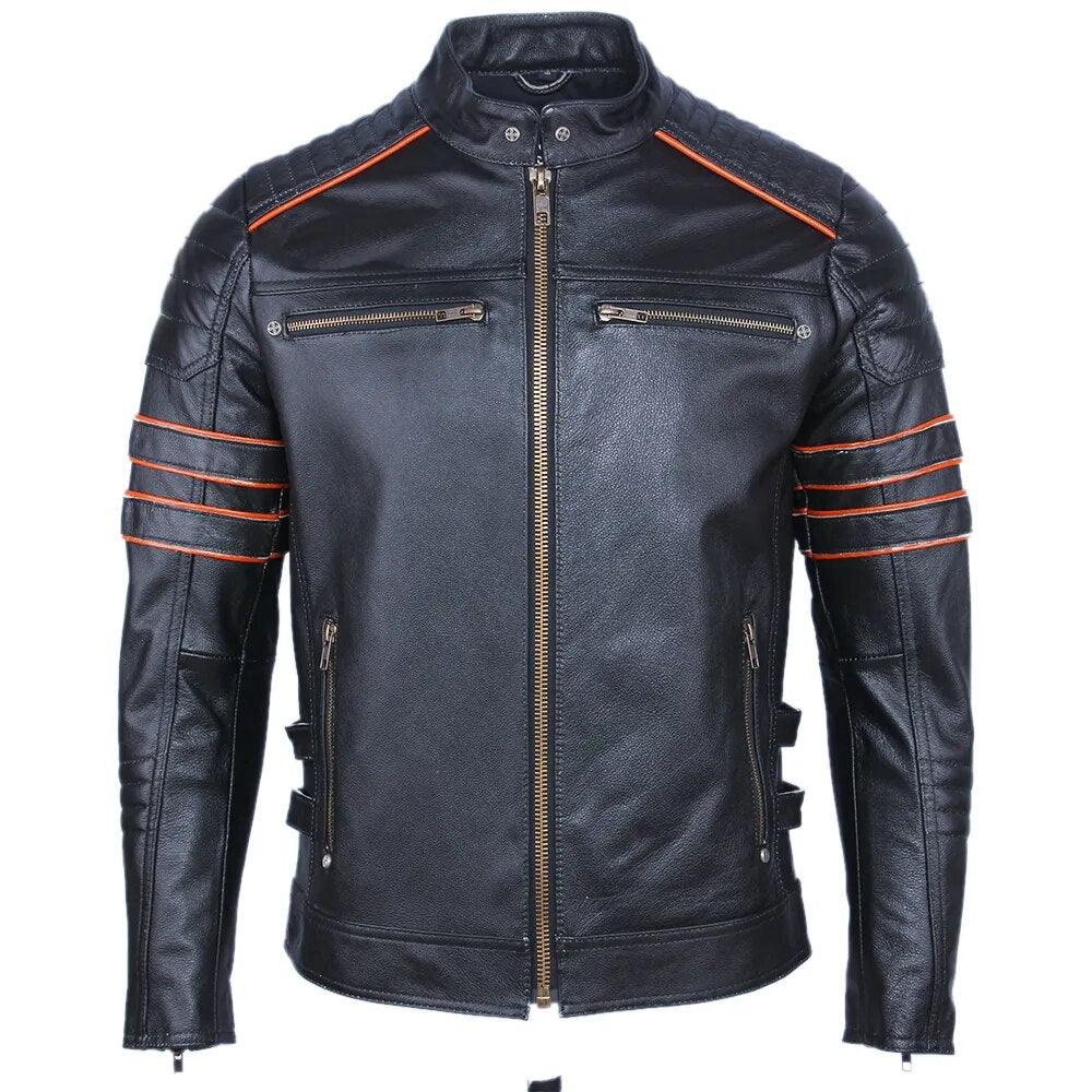 Jaqueta de Couro Genuino Motociclista Skull Preta Rocktude - Costas