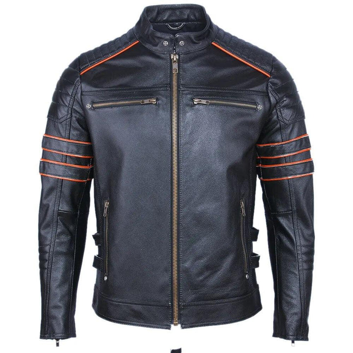 Jaqueta de Couro Genuino Motociclista Skull Preta Rocktude - Costas