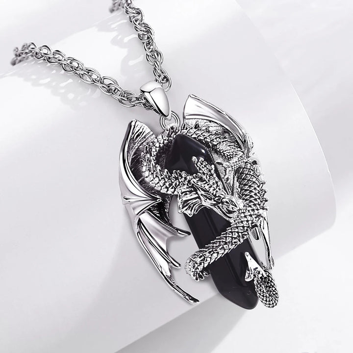 Colar Cristal Pingente Dragão Aço Inoxidável