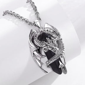 Colar Cristal Pingente Dragão Aço Inoxidável