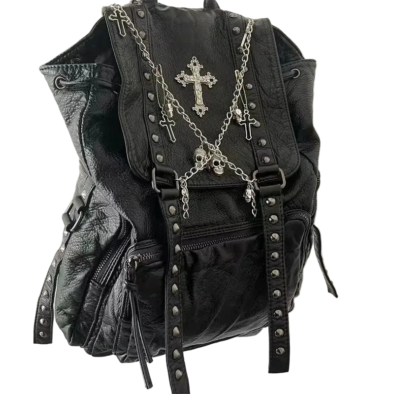 Mochila Couro Corrente Punk - Rocktude