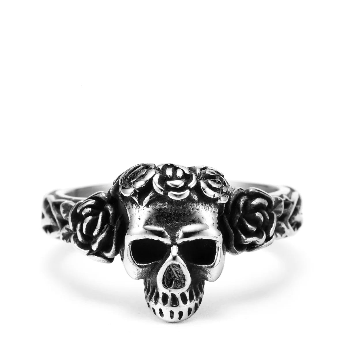Aliança Skull Rose Aço Inox