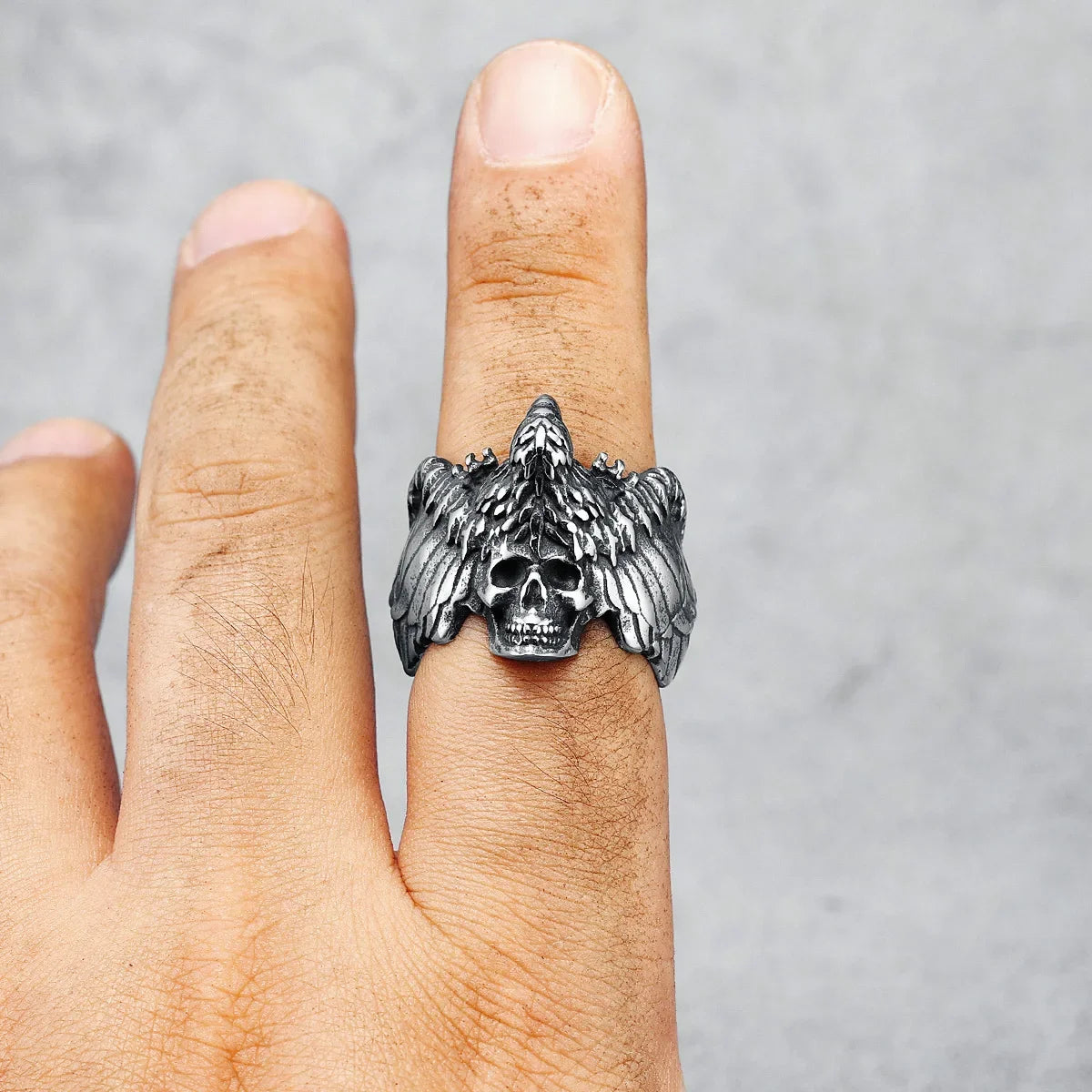 Anel Gothic Skull Asas Aço inox