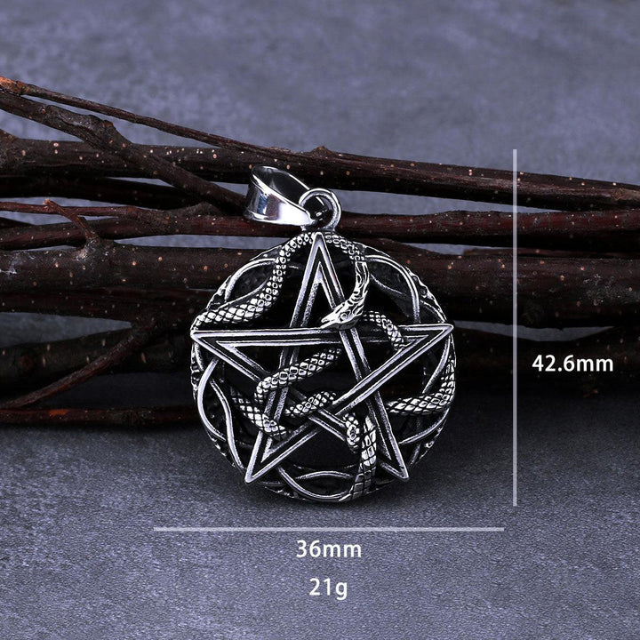 Colar Pentagrama Serpente Aço Inox - Rocktude