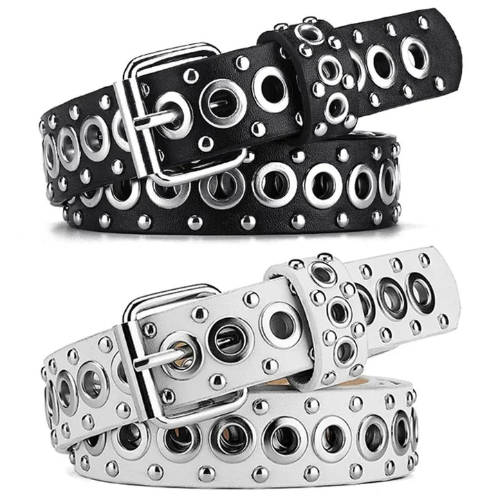 Cinto Couro Feminino Punk Holes