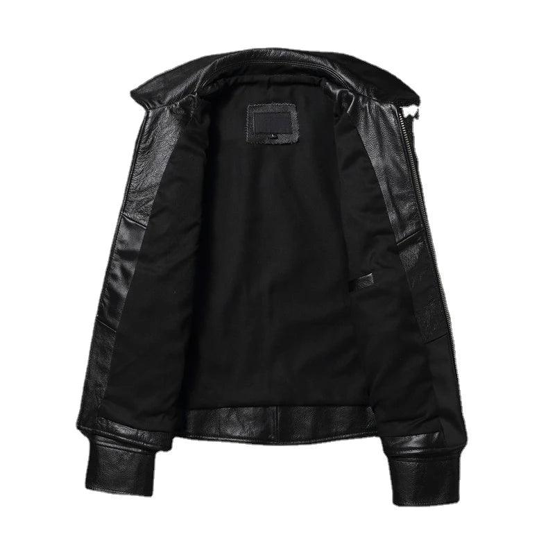 Jaqueta de Couro Lisa Masculina Preta Rocktude - Lateral