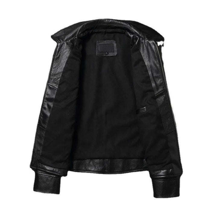 Jaqueta de Couro Lisa Masculina Preta Rocktude - Lateral