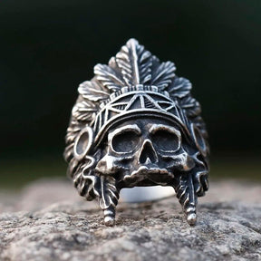 Anel Skull Indígena Aço Inoxidável - Rocktude