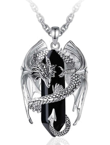 Colar Cristal Pingente Dragão Aço Inoxidável