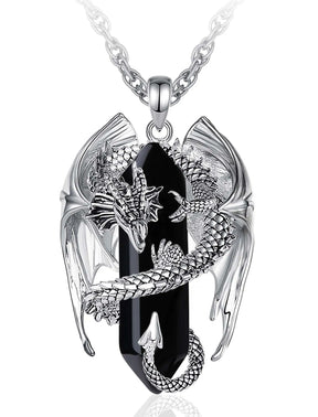 Colar Cristal Pingente Dragão Aço Inoxidável