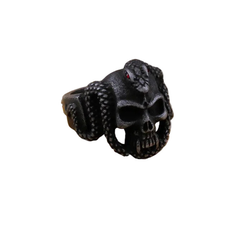 Anel Caveira Snake Vintage Aço Inox | Rocktude