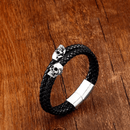 Pulseira Couro Caveira Dupla - Rocktude
