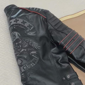 Jaqueta de Couro Genuíno Motociclista, Modelo Skull